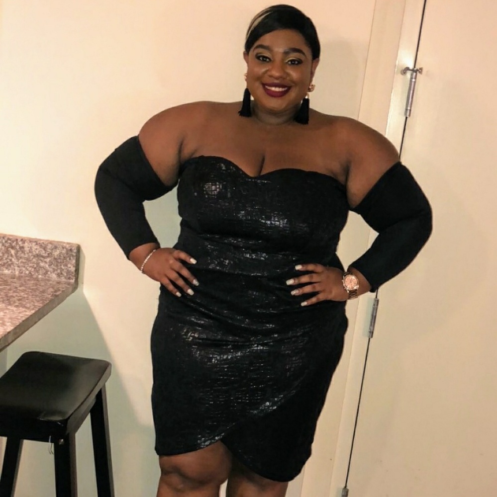 Black Jacquard surplice dress